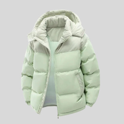 Insulated Puffer Jacket with Corduroy Hood