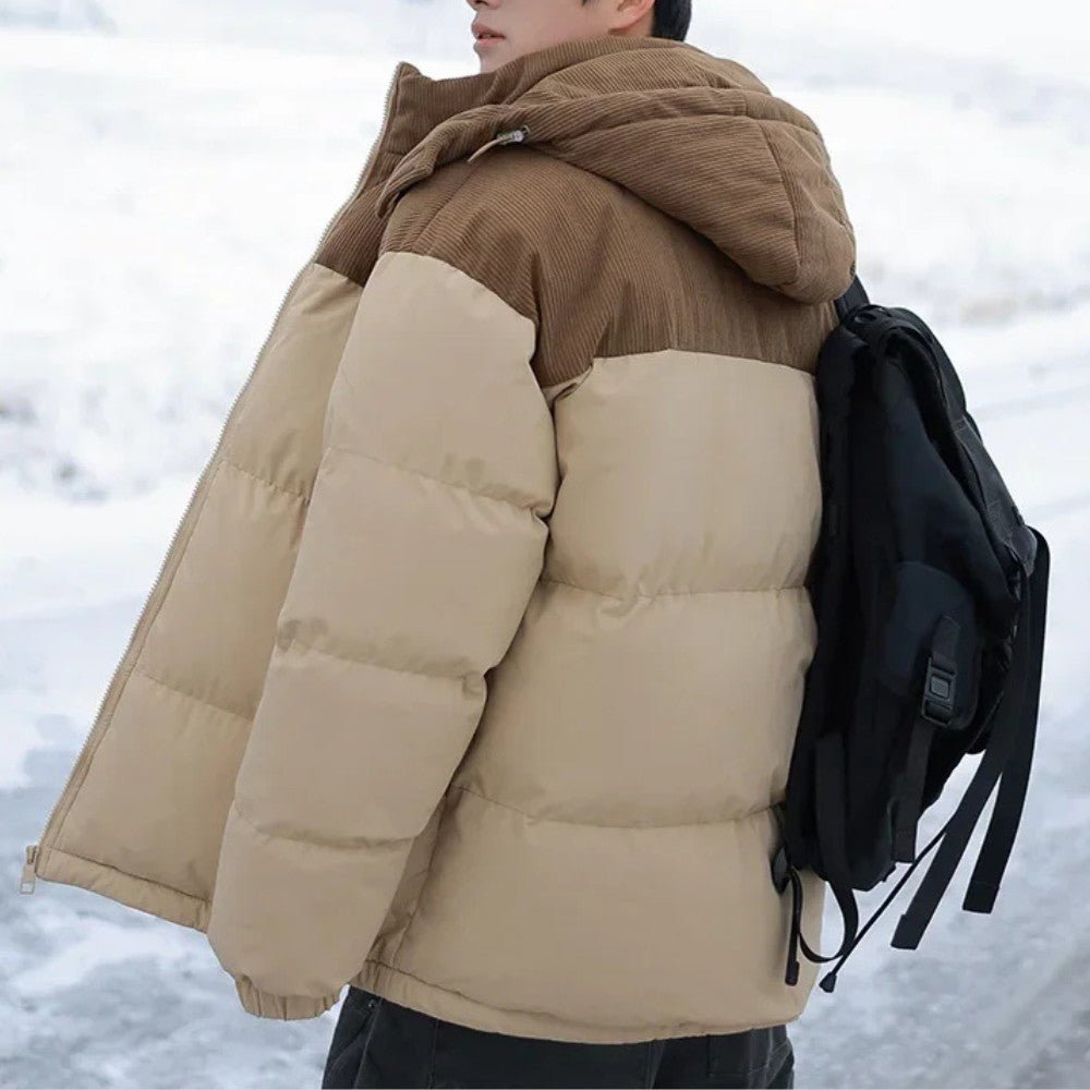 Insulated Puffer Jacket with Corduroy Hood