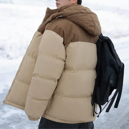 Insulated Puffer Jacket with Corduroy Hood
