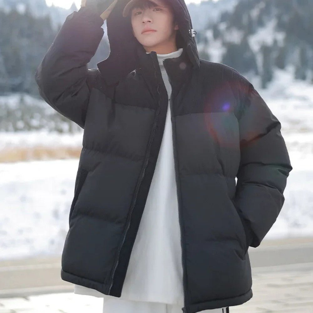 Insulated Puffer Jacket with Corduroy Hood