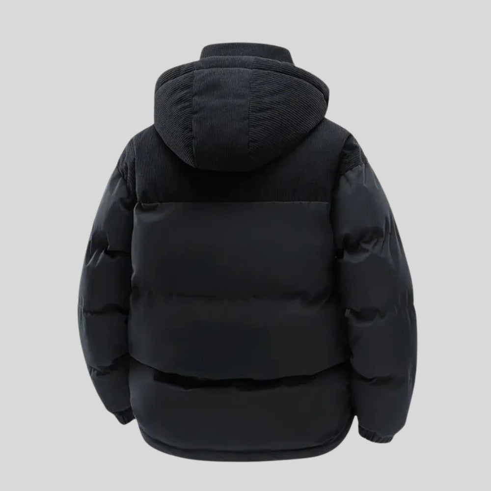Insulated Puffer Jacket with Corduroy Hood