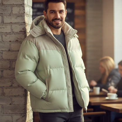 Insulated Puffer Jacket with Corduroy Hood