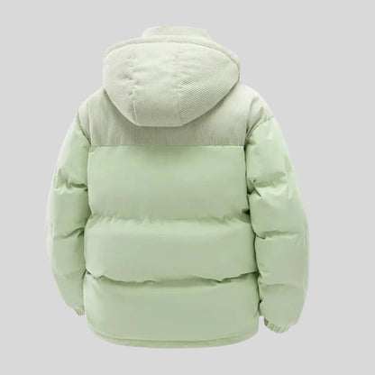 Insulated Puffer Jacket with Corduroy Hood