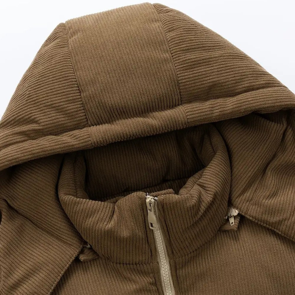 Insulated Puffer Jacket with Corduroy Hood