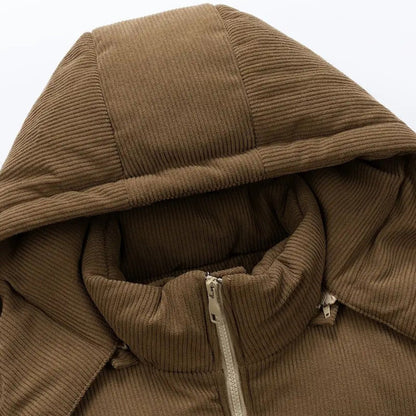 Insulated Puffer Jacket with Corduroy Hood