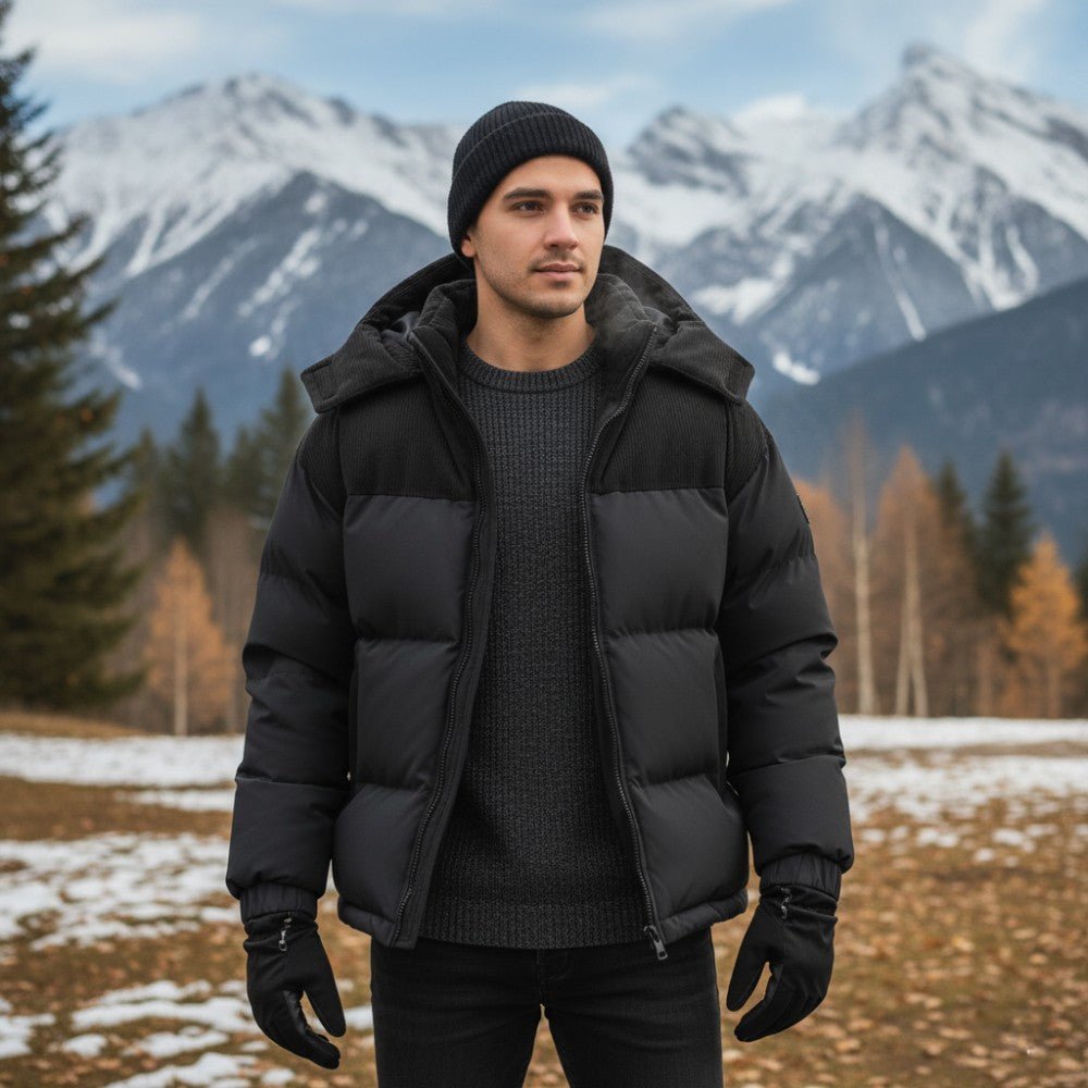 Insulated Puffer Jacket with Corduroy Hood