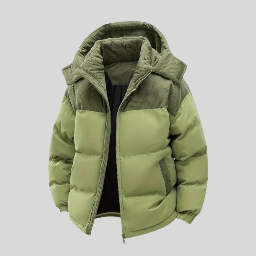 Insulated Puffer Jacket with Corduroy Hood