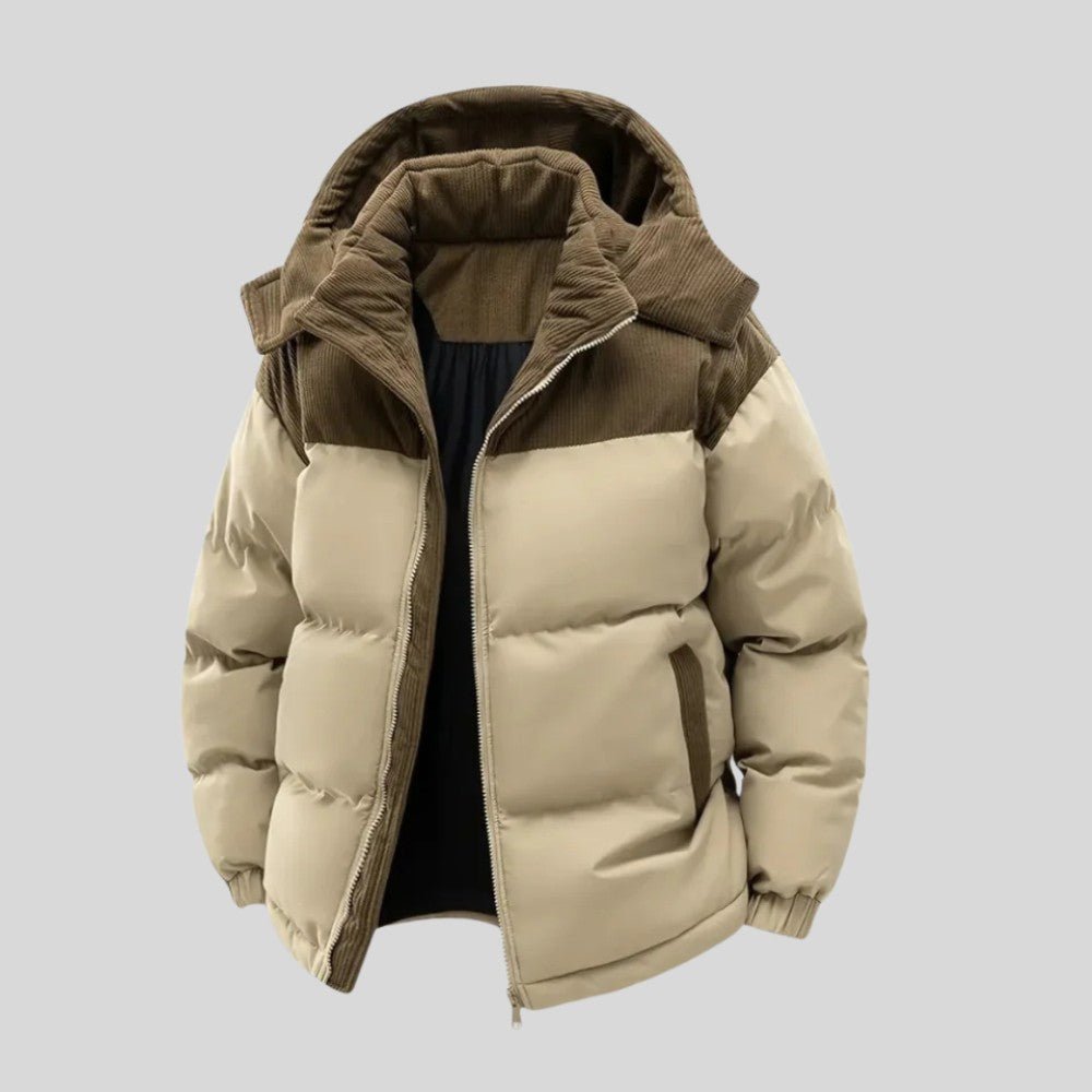 Insulated Puffer Jacket with Corduroy Hood