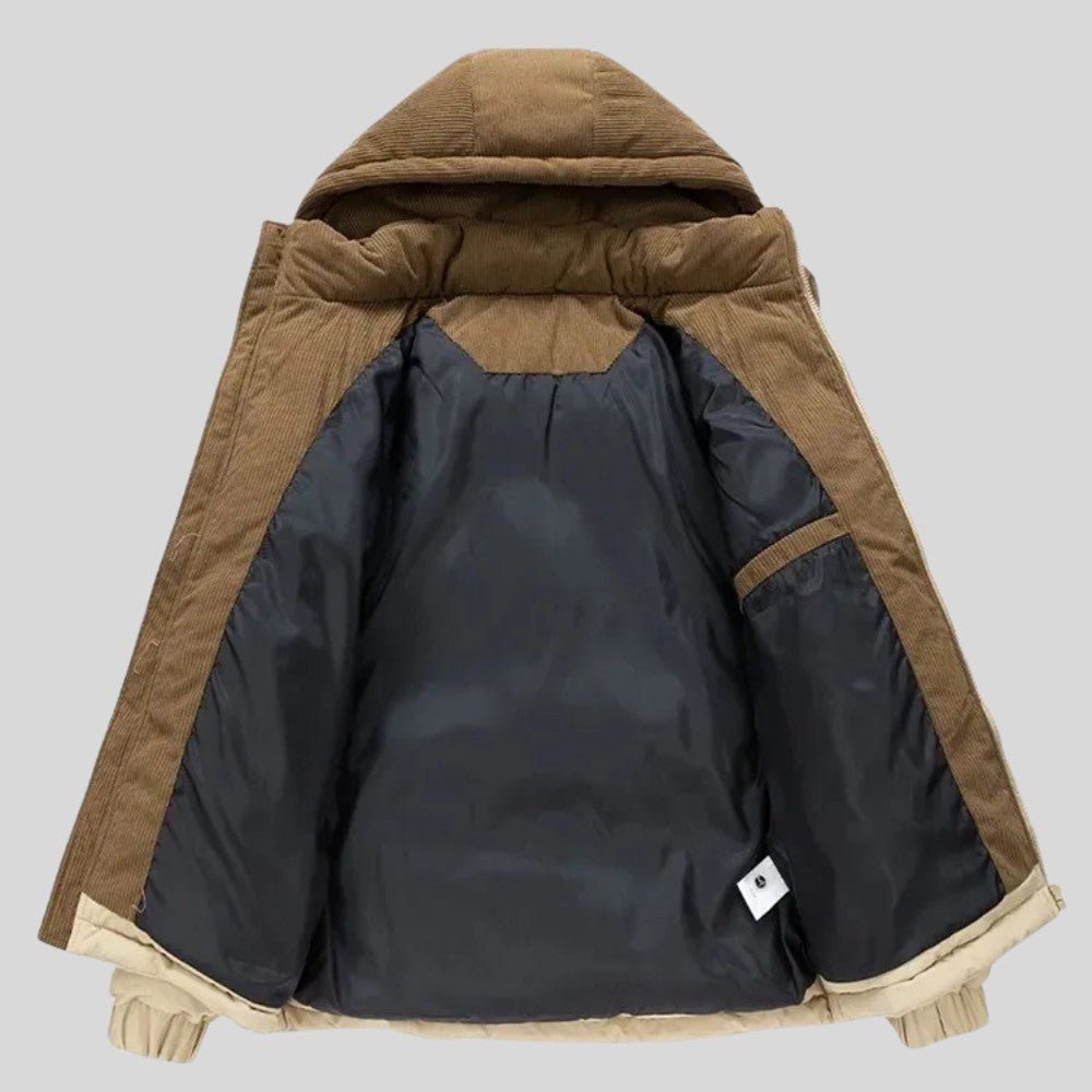 Insulated Puffer Jacket with Corduroy Hood
