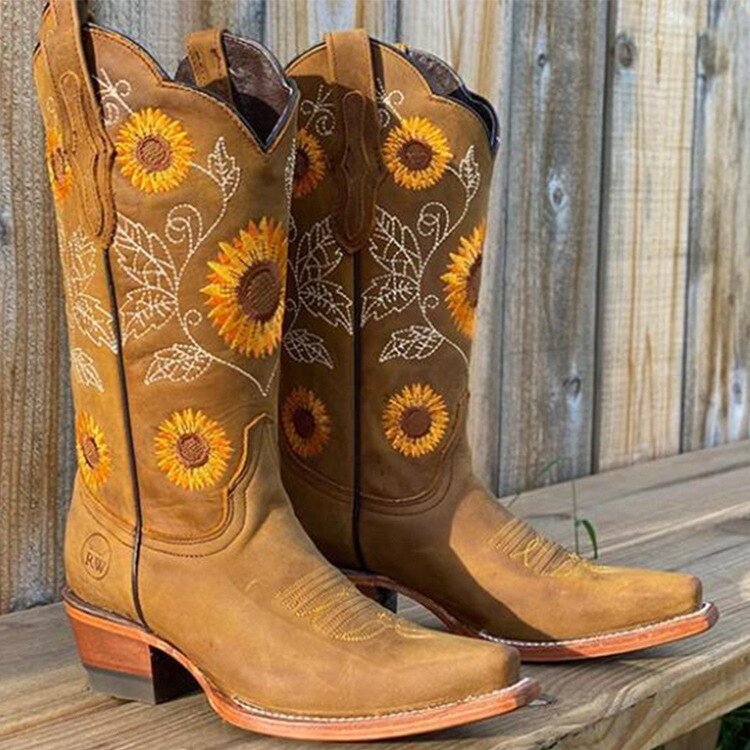 Western Style Embroidered Ankle Boots for Women - BritishElegance
