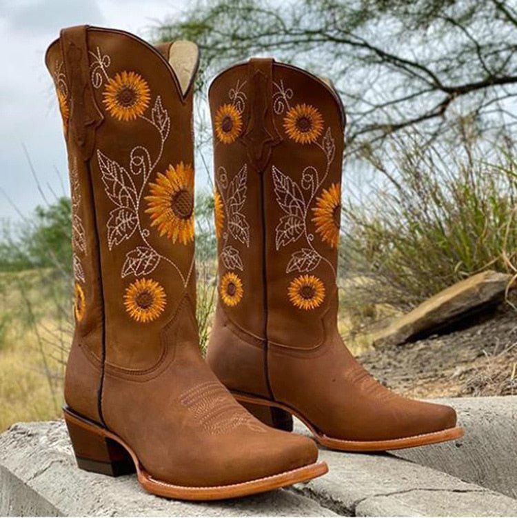 Western Style Embroidered Ankle Boots for Women