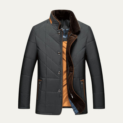 Men’s Insulated Quilted Jacket with Faux Fur Trim