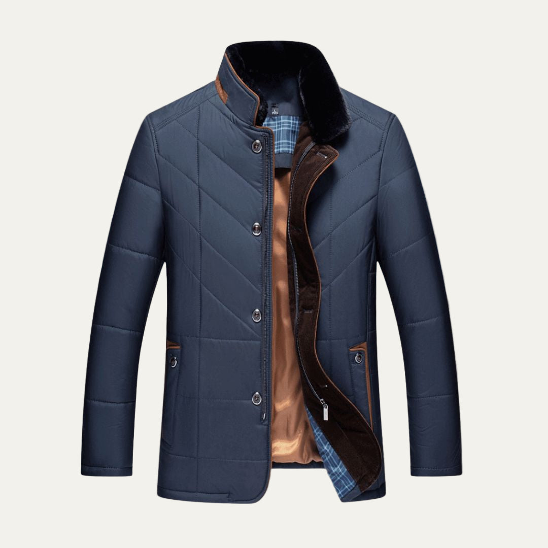 Men’s Insulated Quilted Jacket with Faux Fur Trim