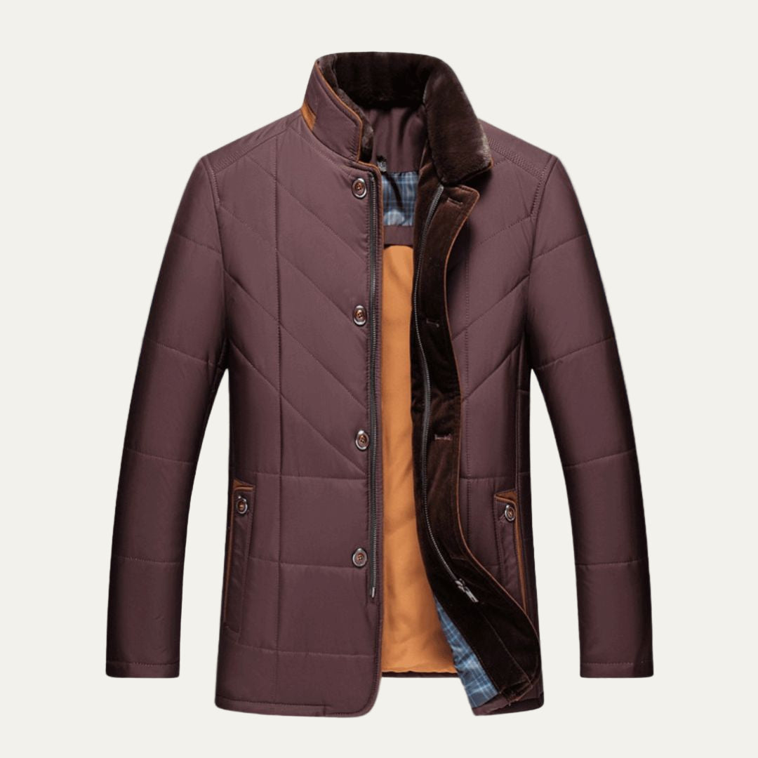 Men’s Insulated Quilted Jacket with Faux Fur Trim