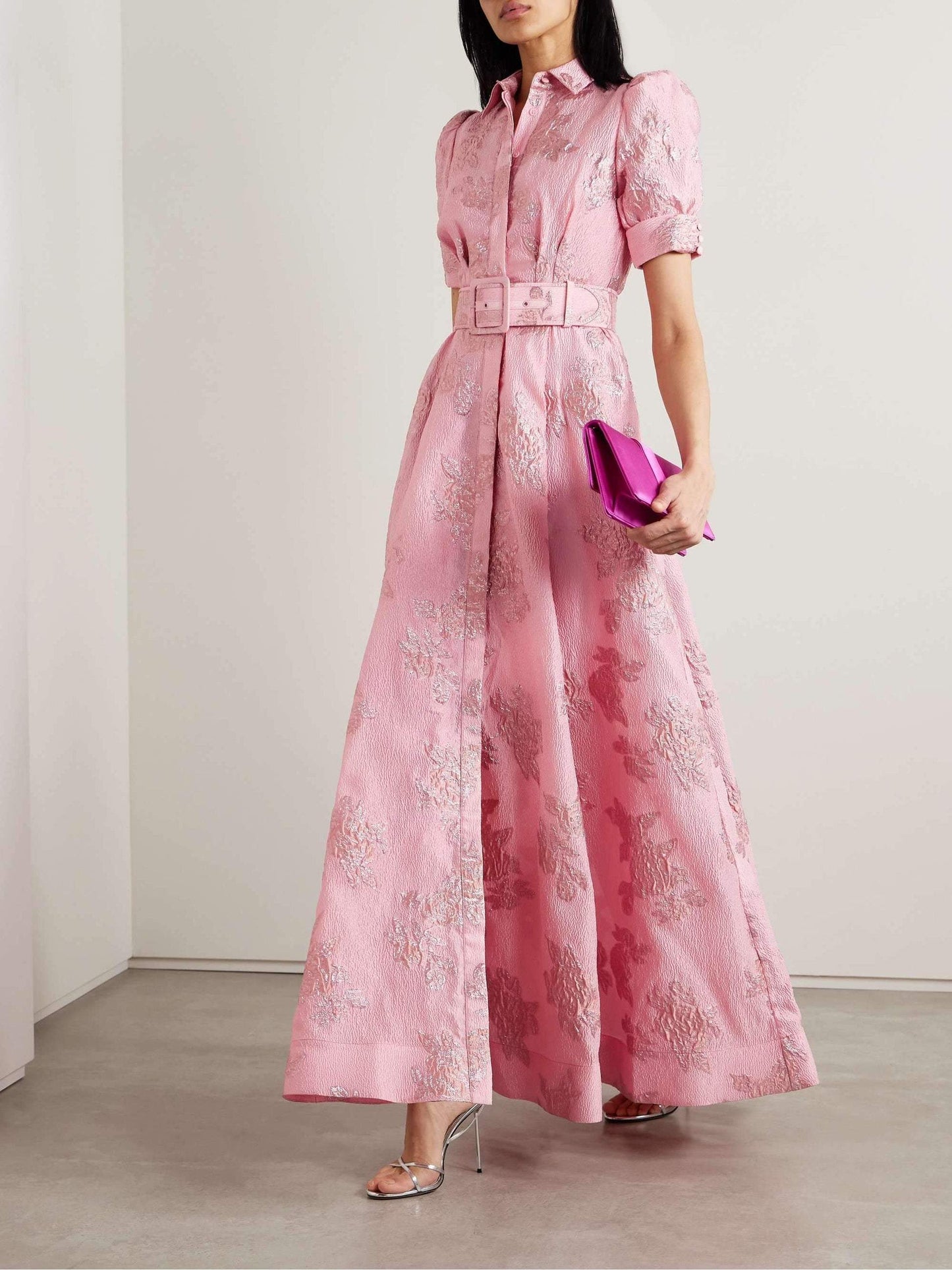 Beautiful Floral Long Summer Dress with Waist Belt