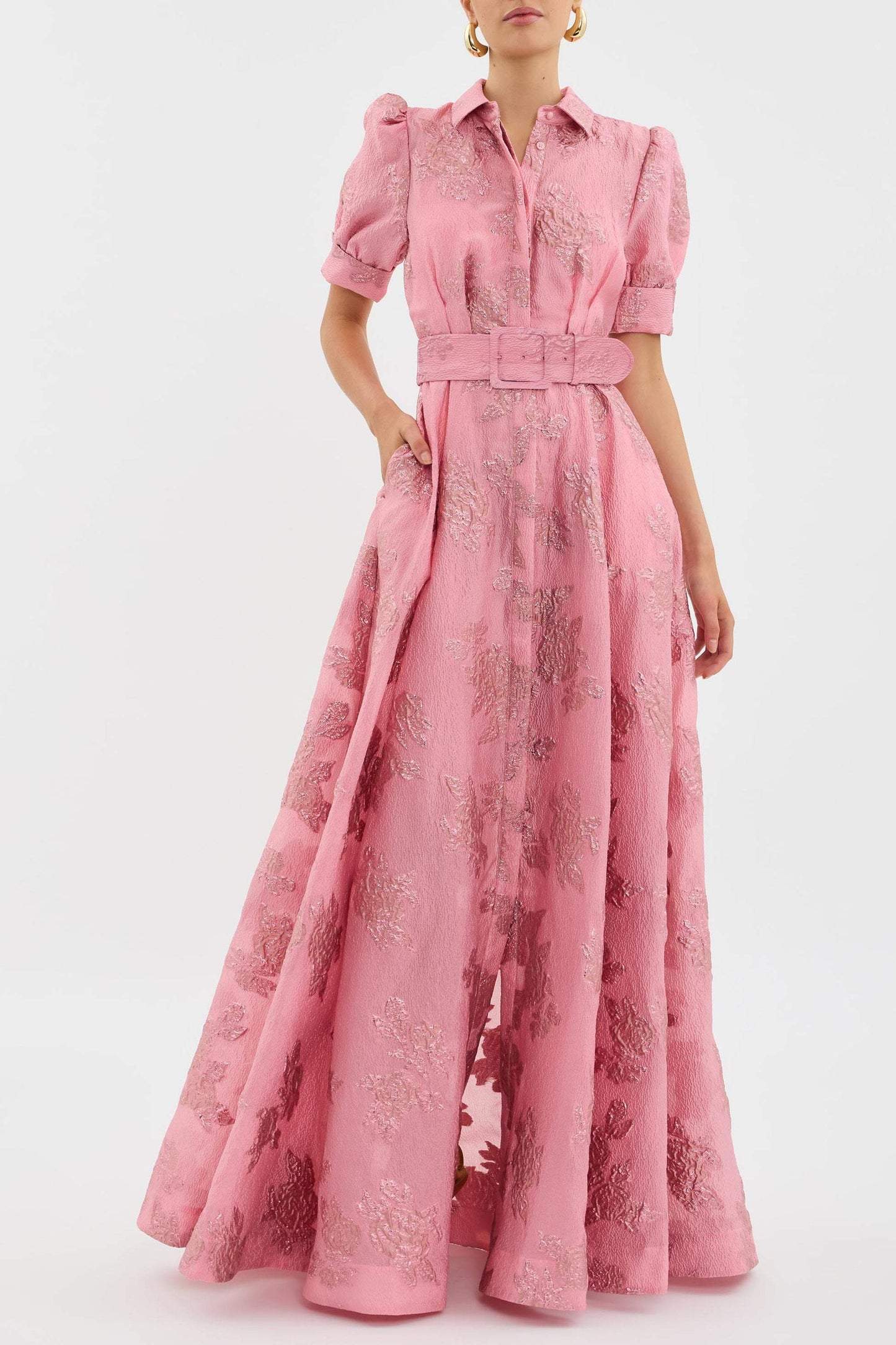 Beautiful Floral Long Summer Dress with Waist Belt - BritishElegance