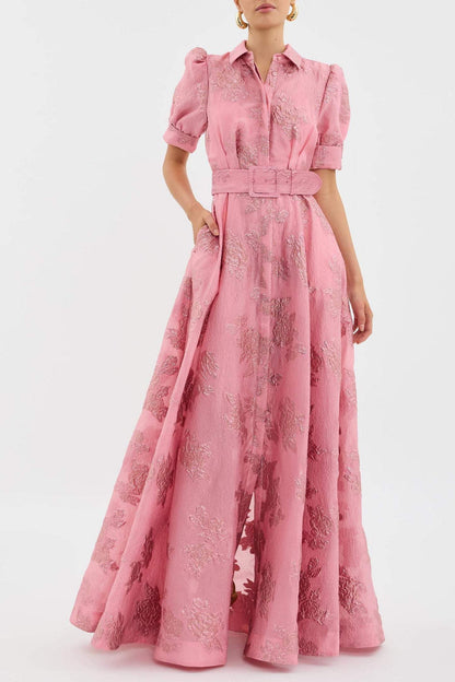 Beautiful Floral Long Summer Dress with Waist Belt - BritishElegance