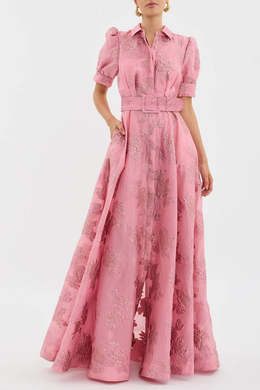 Beautiful Floral Long Summer Dress with Waist Belt - BritishElegance