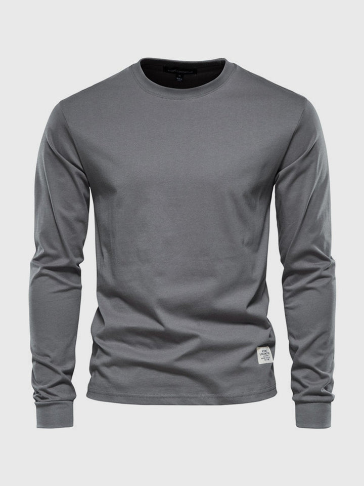 Long-sleeved cotton shirt for men, round neck
