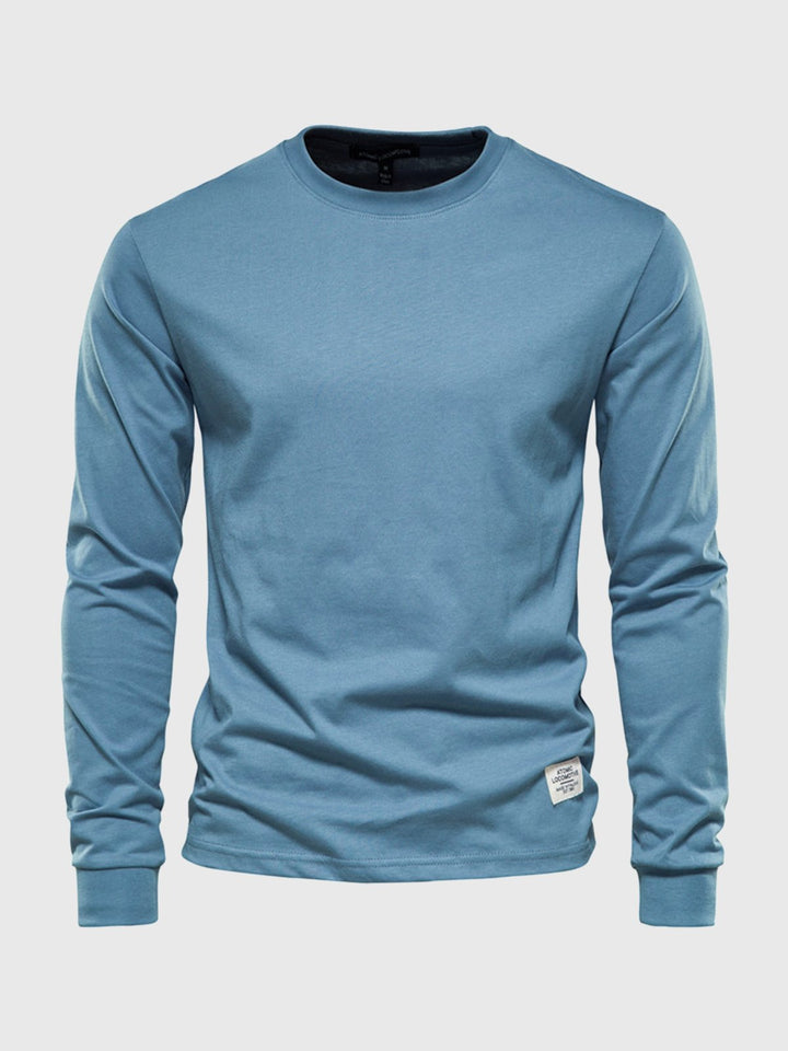 Long-sleeved cotton shirt for men, round neck