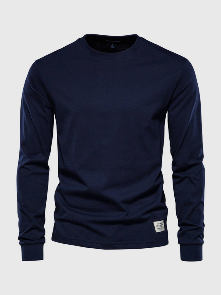 Long-sleeved cotton shirt for men, round neck