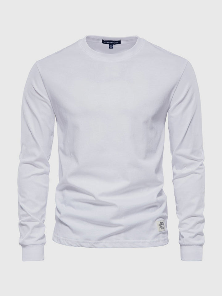 Long-sleeved cotton shirt for men, round neck