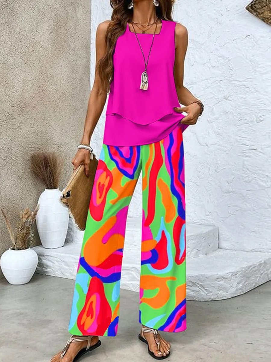 Women's Colourful Summer Shorts Set with Top and Pants