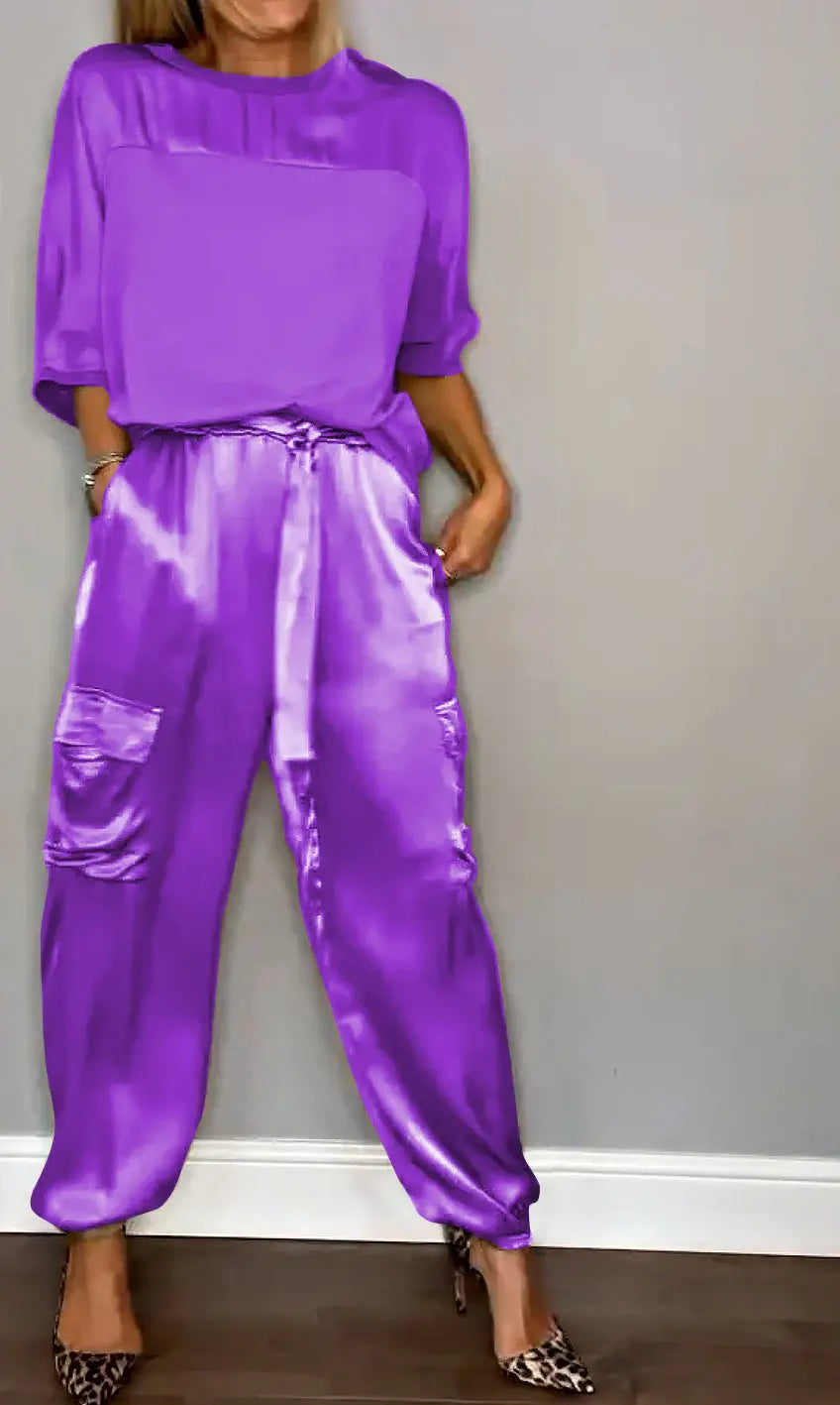Ninalo Women's Two-Piece Suit with Short Sleeve Top and Pants