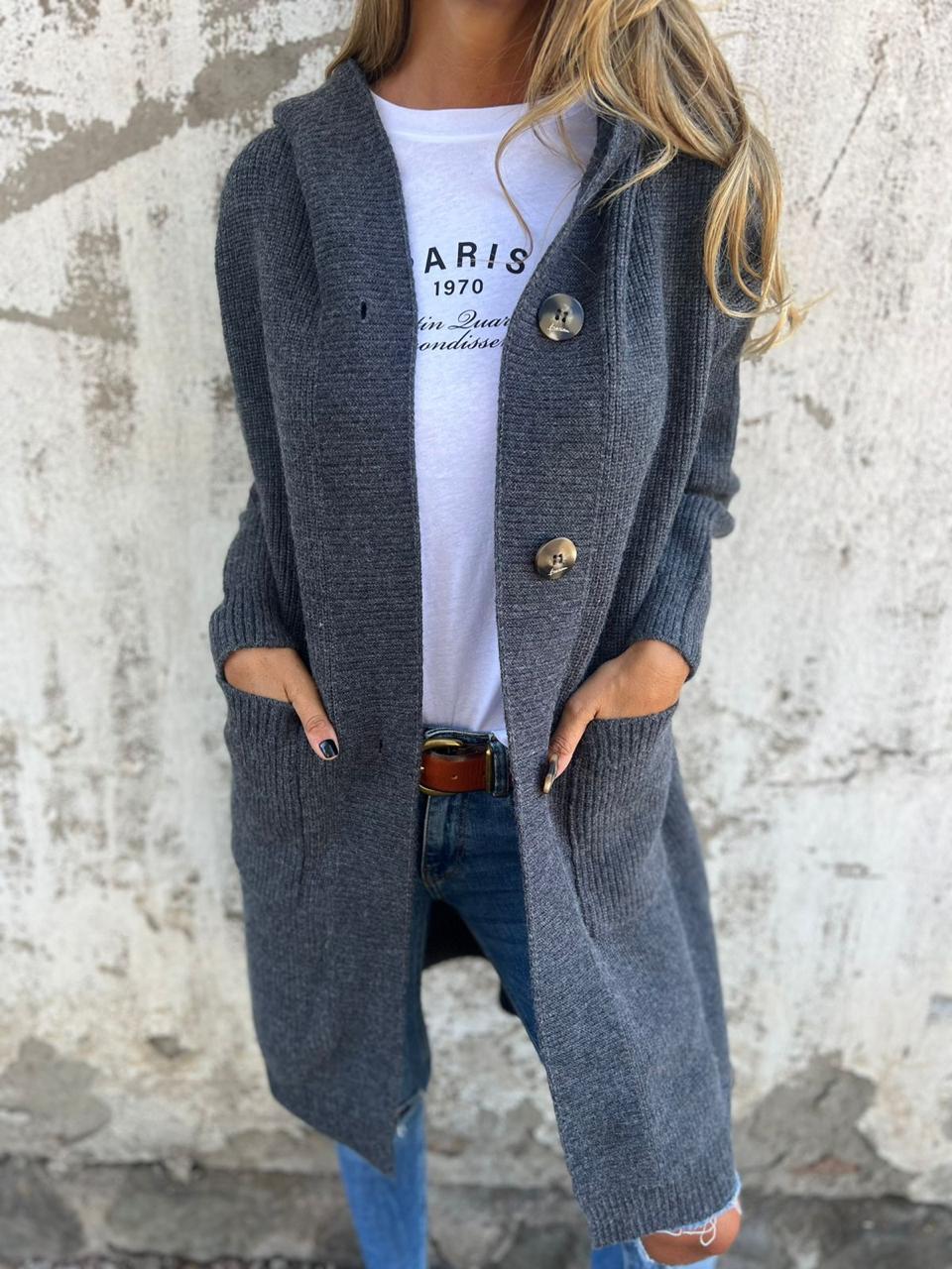Aurlora – Women Long Knit Cardigan with Buttons