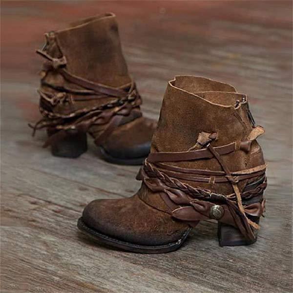 Women's Chic Leather Ankle Boots - Comfort Block Heel - BritishElegance