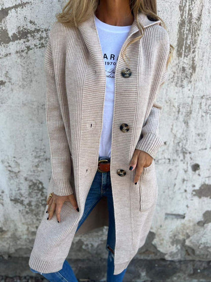 Aurlora – Women Long Knit Cardigan with Buttons