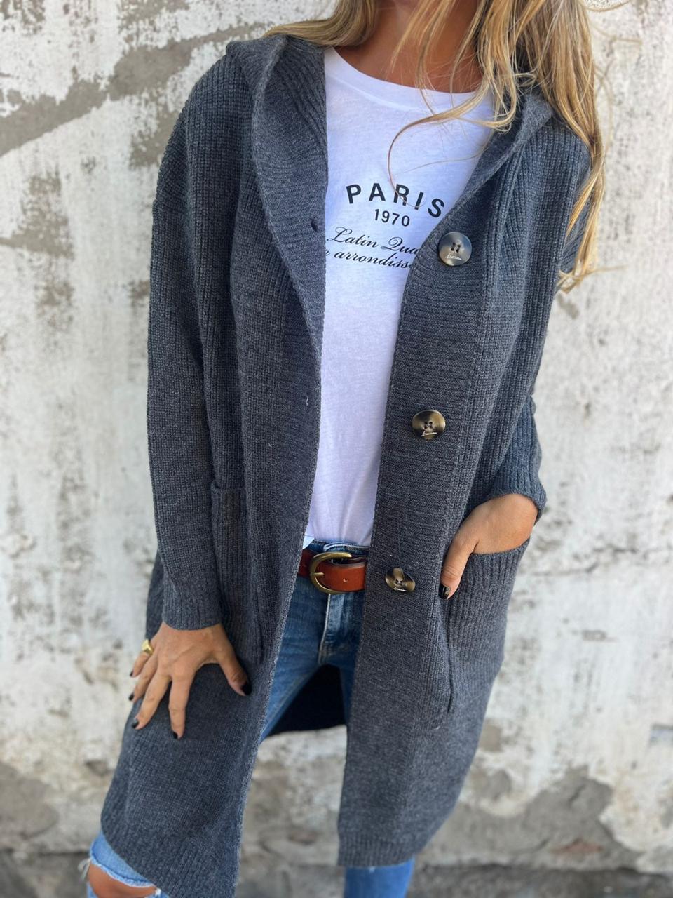 Aurlora – Women Long Knit Cardigan with Buttons