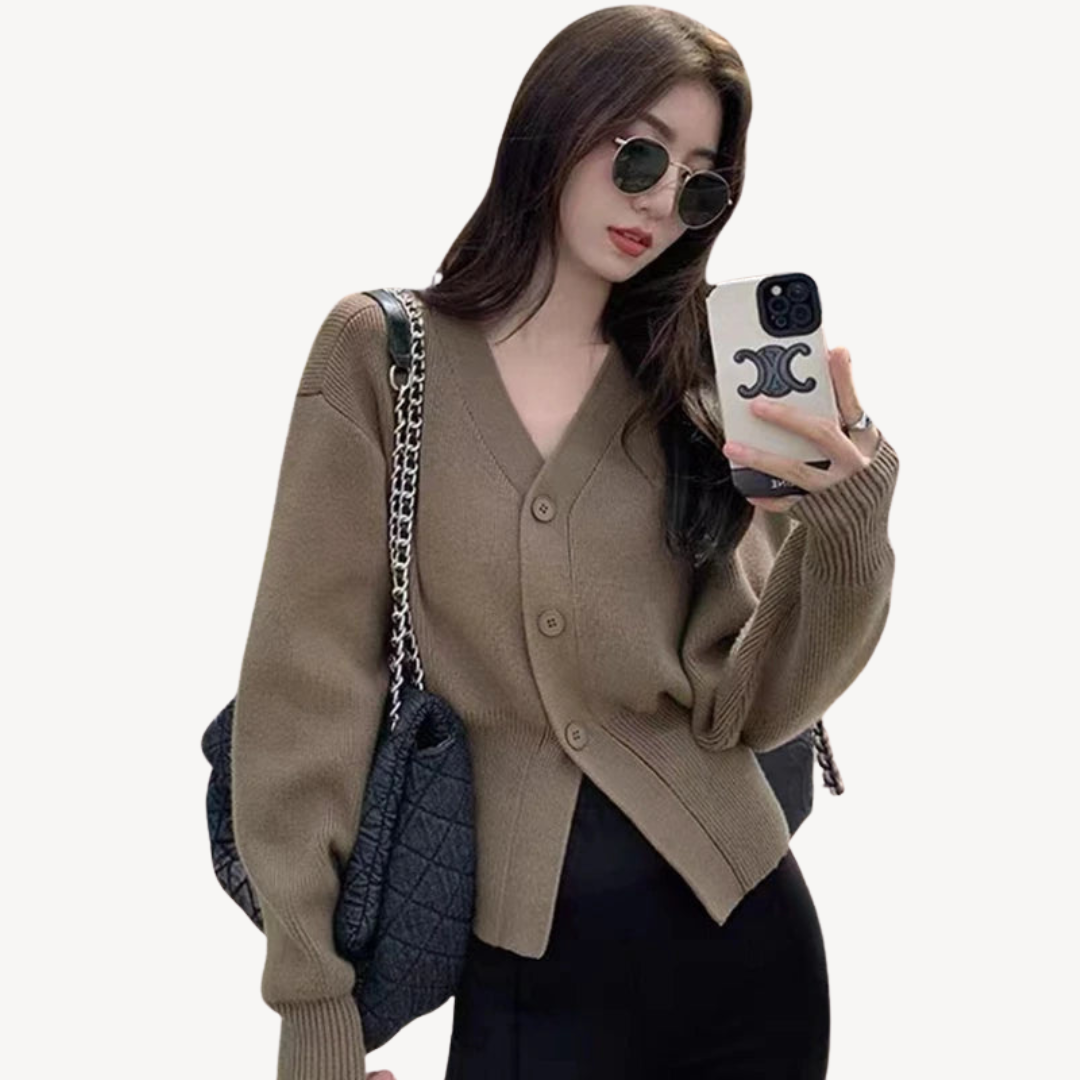 V-neck Ribbed Cardigan Sweater