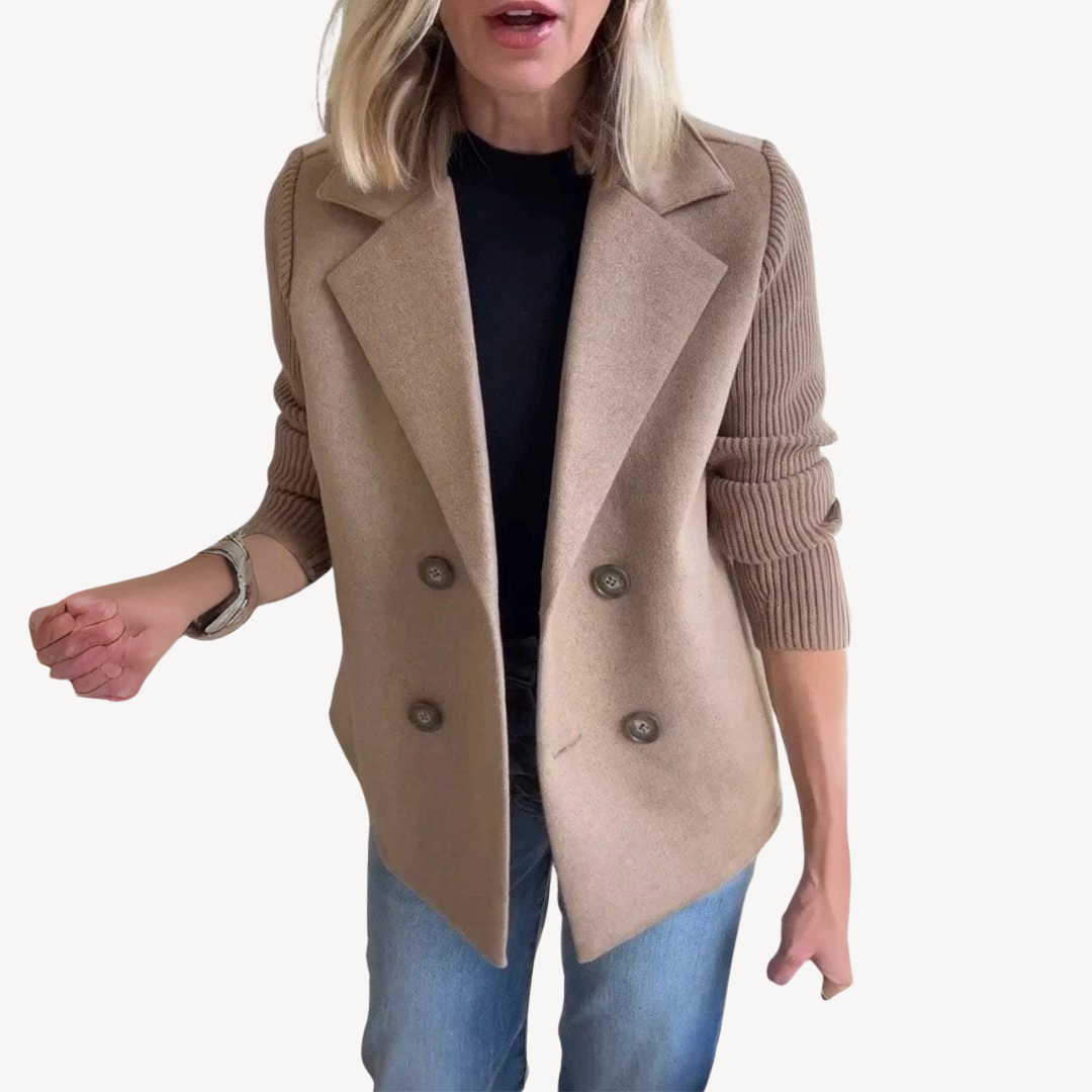 Women's Wool Blend Double-Breasted Knit Blazer