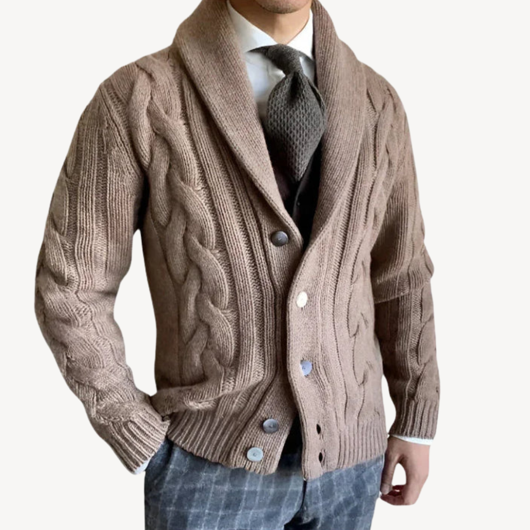 Men's Cable Knit Shawl Collar Cardigan