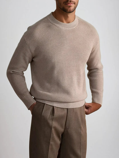 Clement - Ribbed Beige Crew Neck Jumper Men