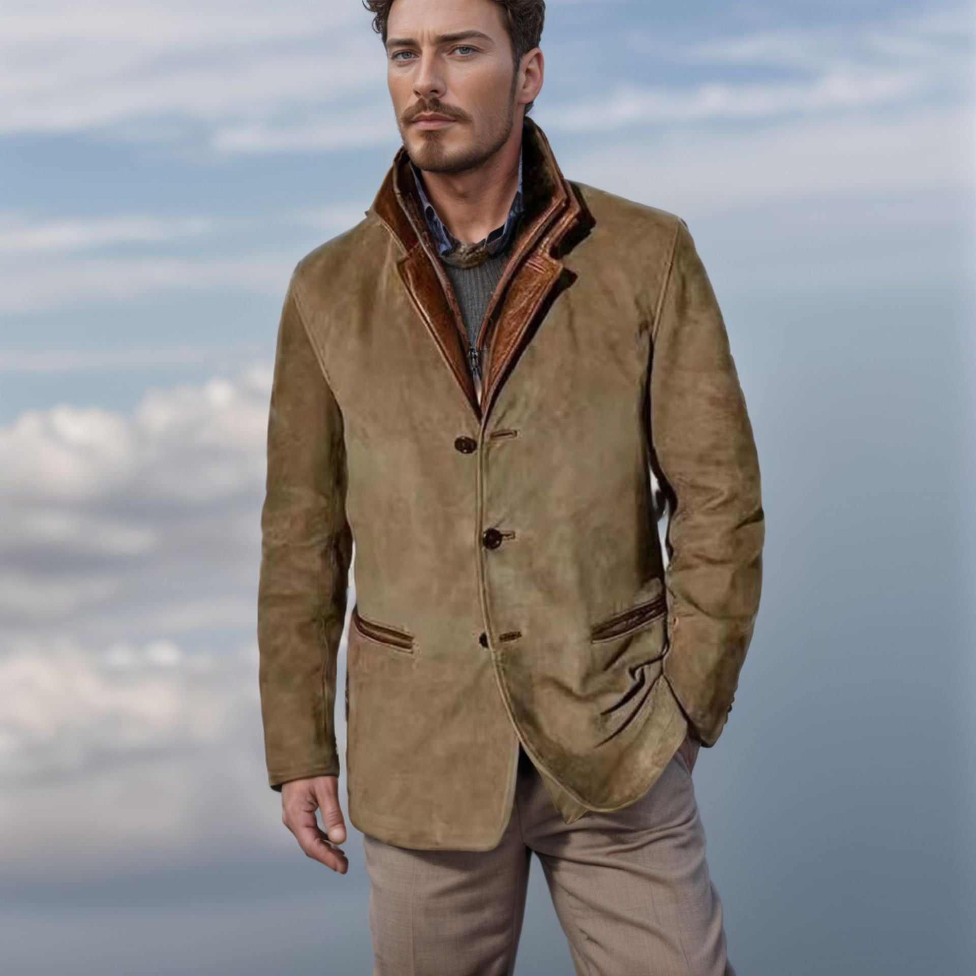 Classic Mens Brown Faux Leather Jacket - BritishElegance