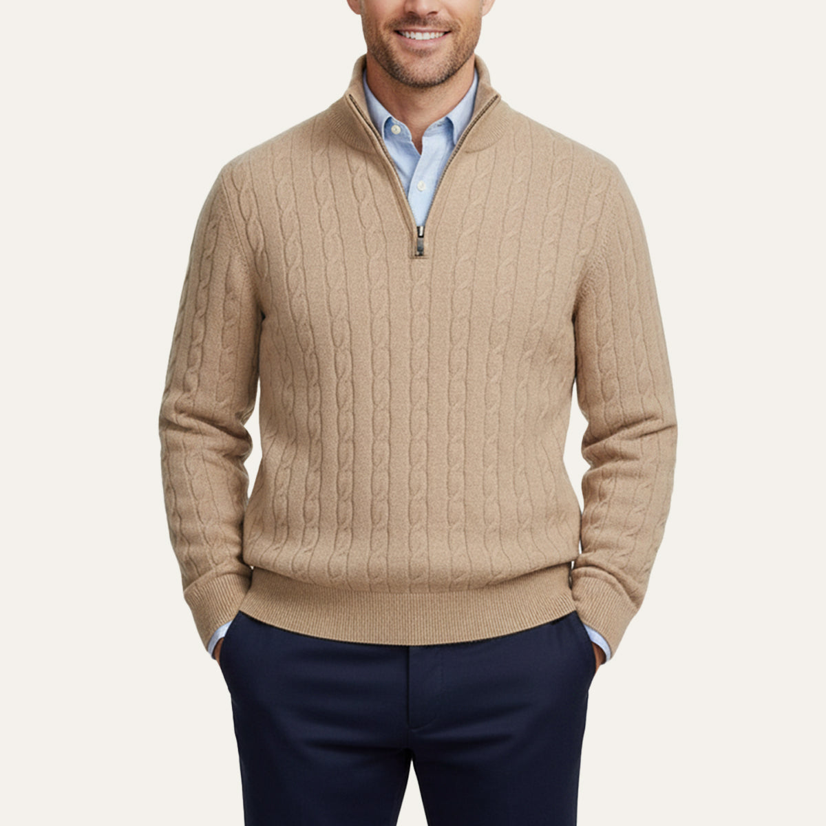 Men’s Old Money Cable Knit Quarter Zip Pullover