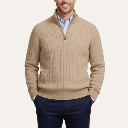 Men’s Old Money Cable Knit Quarter Zip Pullover