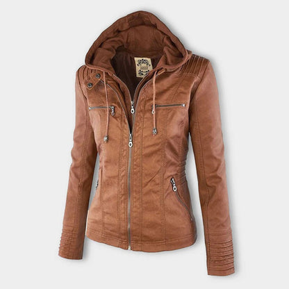 Women's Fitted Leather Biker Jacket - BritishElegance