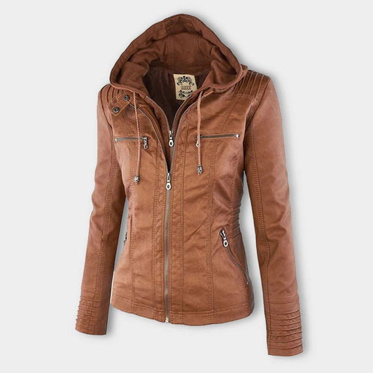Women's Fitted Leather Biker Jacket - BritishElegance