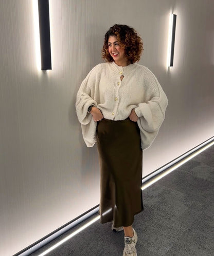 Clara | Beige Oversized Knit Cardigan for Women