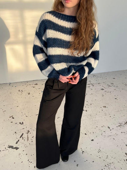 Knitted and Striped Oversized Women's Sweater - Harper