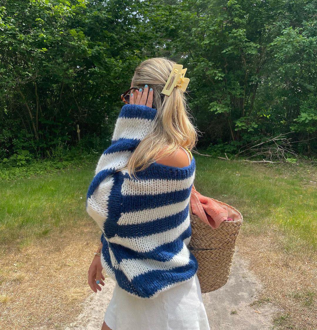 Knitted and Striped Oversized Women's Sweater - Harper
