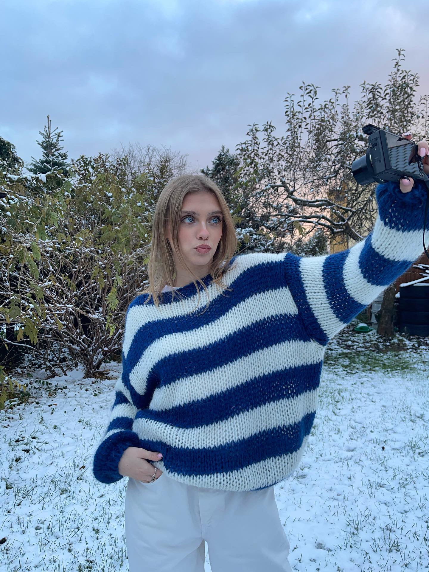 Knitted and Striped Oversized Women's Sweater - Harper