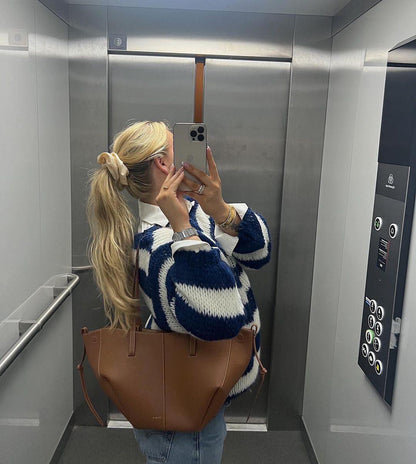 Knitted and Striped Oversized Women's Sweater - Harper