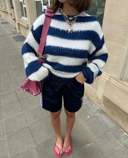 Knitted and Striped Oversized Women's Sweater - Harper