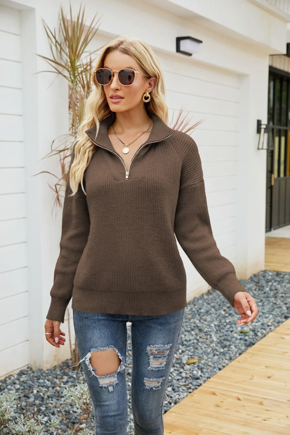 Knitted Half-Zip Jumper - Sienna