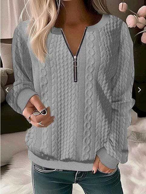 Knitted Sweater with Round Neck and Jacquard Pattern – Tessa