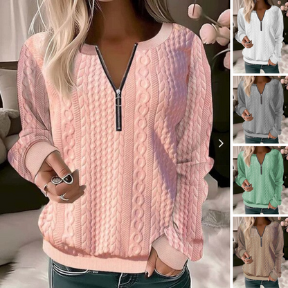 Knitted Sweater with Round Neck and Jacquard Pattern – Tessa